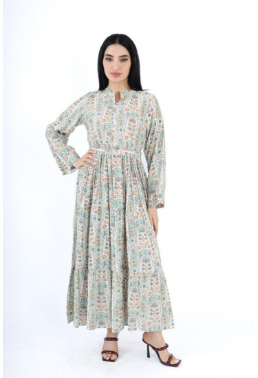 فستان طويل مشجر بنقشة بيزلي أنيقة وأكمام طويلة