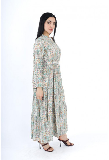 فستان طويل مشجر بنقشة بيزلي أنيقة وأكمام طويلة