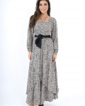 فستان بنقشة جلد الفهد بأكمام طويلة