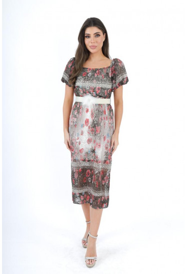 فستان أوف شولدر بطباعات زهرية أنيقة