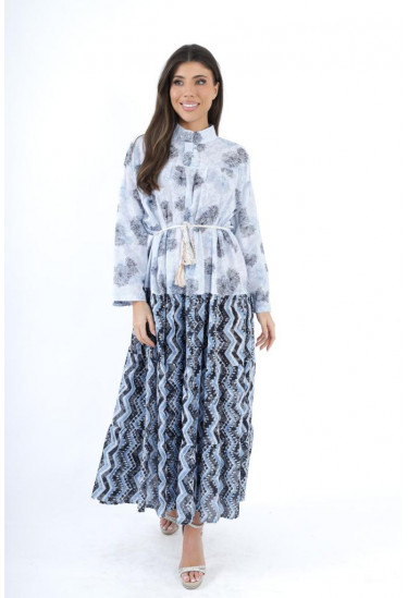 فستان طويل بنقوش زهرية و هندسية متداخلة