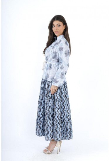 فستان طويل بنقوش زهرية و هندسية متداخلة