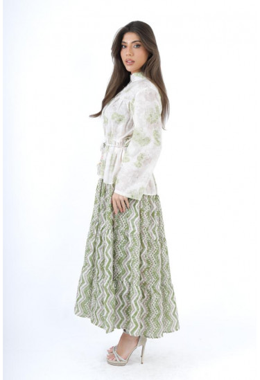 فستان طويل بنقوش زهرية و هندسية متداخلة