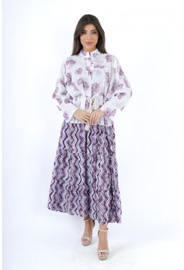 فستان طويل بنقوش زهرية و هندسية متداخلة