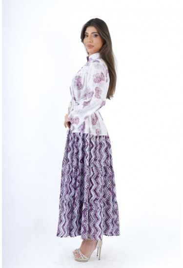 فستان طويل بنقوش زهرية و هندسية متداخلة