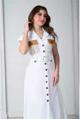 فستان نسائي ميدي جيوب من الامام لاطلاله يوميه مريحه