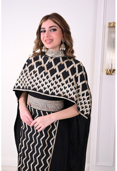 فستان ملكي بكيب مطرز تطريز ذهبي