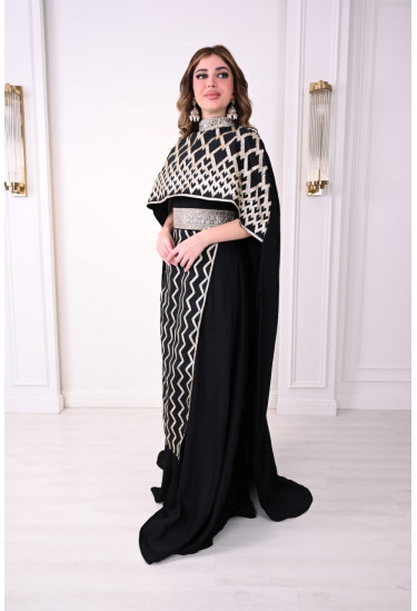 فستان ملكي بكيب مطرز تطريز ذهبي