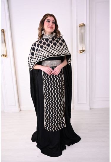 فستان ملكي بكيب مطرز تطريز ذهبي