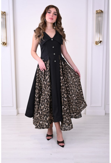 فستان  أنيق بتفاصيل نمرية جريئة