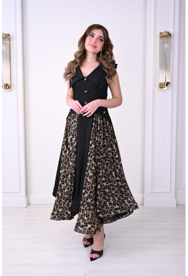 فستان  أنيق بتفاصيل نمرية جريئة