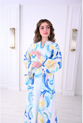 جلابيه نسائي طويله بطباعات ملونه