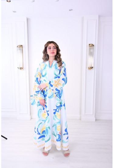 جلابيه نسائي طويله بطباعات ملونه