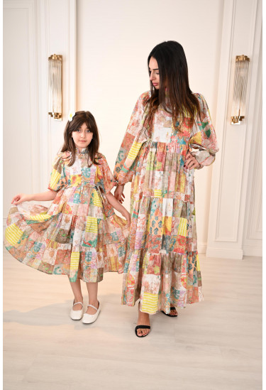 فستان بناتي بطباعات زهور ملونه رائعه مقاسات كبيرة فستان بناتي بطباعات زهور ملونه رائعه مقاسات كبيرة