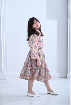 فستان بناتي بطباعات زهور 