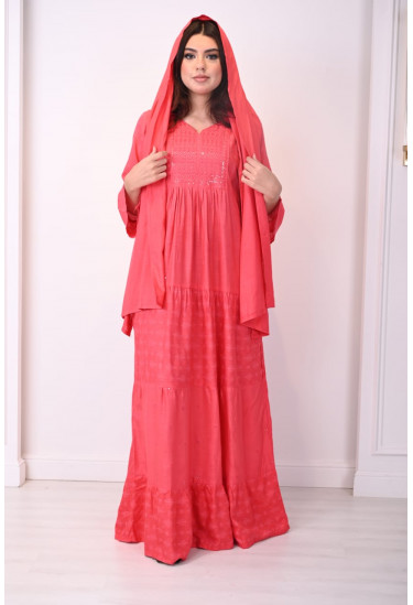 جلابيه طويله مع وشاح للرأس 