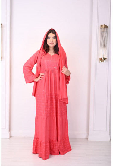 جلابيه طويله مع وشاح للرأس 