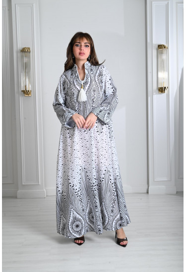 جلابيه نسائي طباعات تشبه ريش طاووس