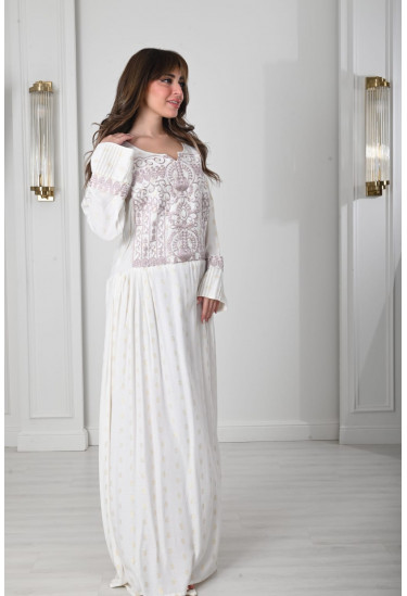 جلابيه نسائي طويله تطريز رقيق علي الصدر والاكمام جلابيه نسائي طويله تطريز رقيق علي الصدر والاكمام