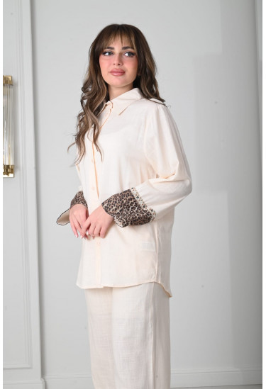 طقم نسائي كاجول حواف طباعة جلد الفهد 