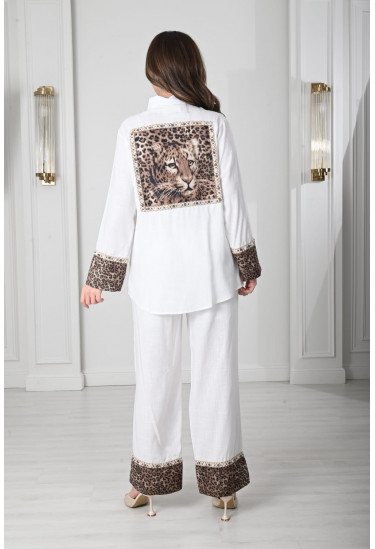 طقم نسائي كاجول حواف طباعة جلد الفهد 