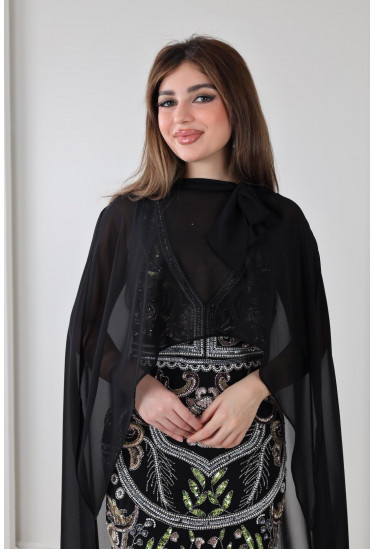 فستان سهرة فخم بالتطريز اليدوي والكاب الشفاف فستان سهرة فخم بالتطريز اليدوي والكاب الشفاف