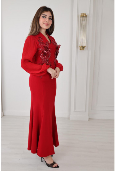 فستان سهرة أنيق بتطريز فاخر وأكمام منفوخة فستان سهرة أنيق بتطريز فاخر وأكمام منفوخة