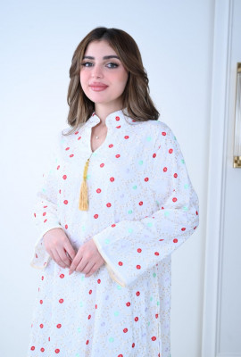 جلابية نسائية مطرزة بزهور صغيرة وأكمام واسعة جلابية نسائية مطرزة بزهور صغيرة وأكمام واسعة