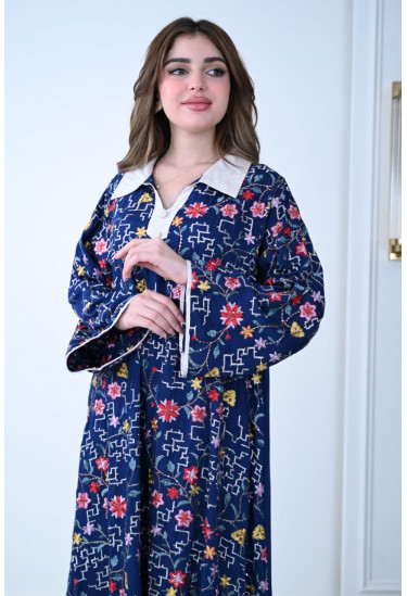 جلابية نسائية كاجوال مزينة بطبعات ملونة جلابية نسائية كاجوال مزينة بطبعات ملونة