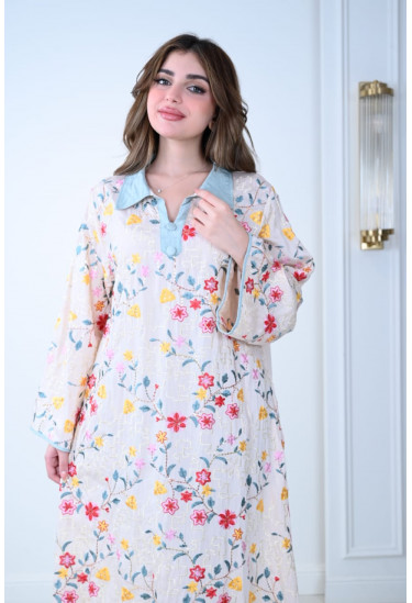 جلابية نسائية كاجوال مزينة بطبعات ملونة جلابية نسائية كاجوال مزينة بطبعات ملونة