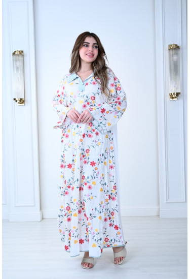 جلابية نسائية كاجوال مزينة بطبعات ملونة جلابية نسائية كاجوال مزينة بطبعات ملونة