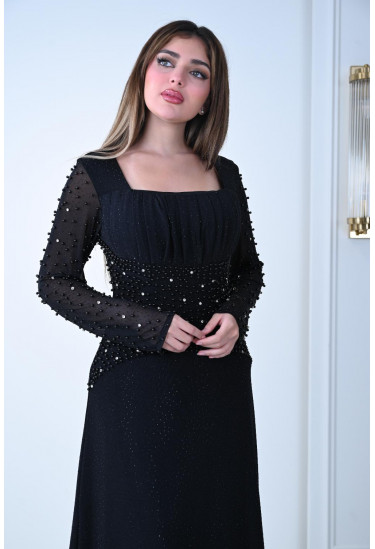 فستان سهرة مزين بترتر لامع وتصميم أنيق فستان سهرة مزين بترتر لامع وتصميم أنيق