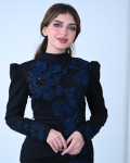 فستان سهرة أنيق بتطريز أزهار رقيقه