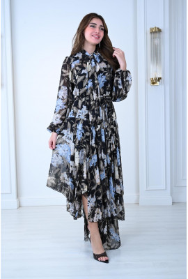 فستان أنثوي راقٍ بنقشة زهور طبيعية