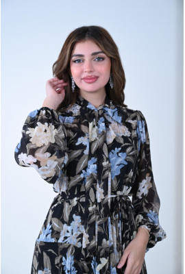 فستان أنثوي راقٍ بنقشة زهور طبيعية