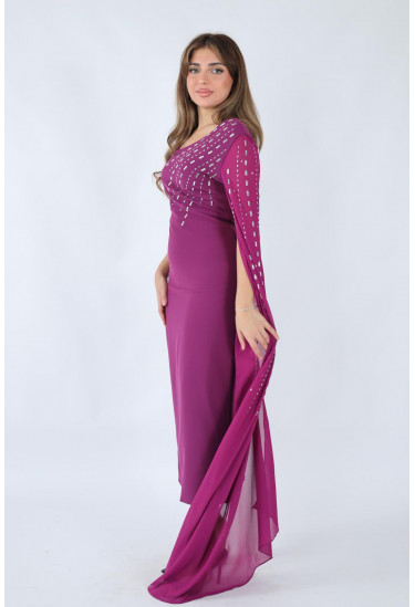 فستان  ملكي بكتف واحد وذيل شفاف 