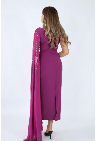 فستان  ملكي بكتف واحد وذيل شفاف 