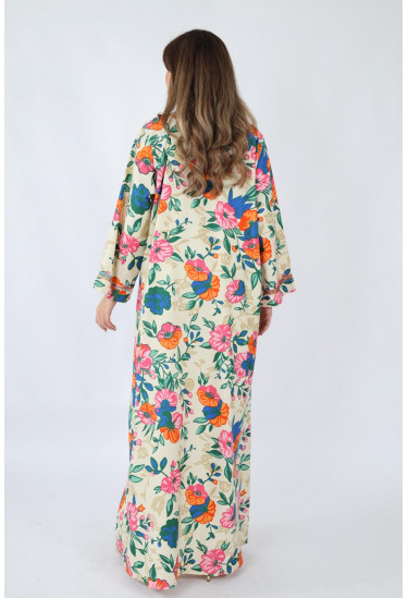 جلابية صيفية مطبوعة بالزهور مع تطريز ملون فاخر جلابية صيفية مطبوعة بالزهور مع تطريز ملون فاخر