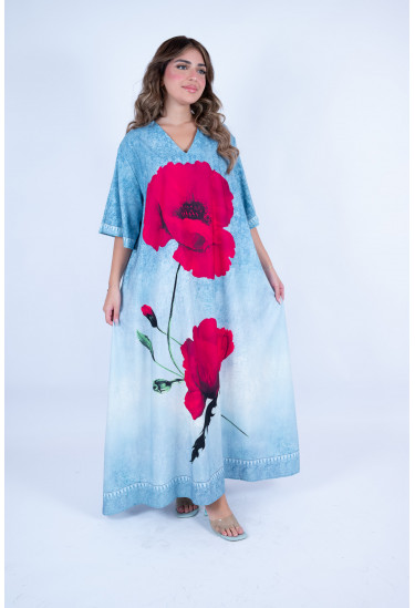 جلابية صيفية واسعة بنقشة زهور بارزة جلابية صيفية واسعة بنقشة زهور بارزة
