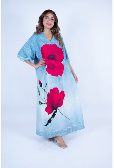 جلابية صيفية واسعة بنقشة زهور بارزة جلابية صيفية واسعة بنقشة زهور بارزة