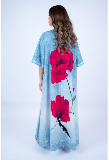 جلابية صيفية واسعة بنقشة زهور بارزة جلابية صيفية واسعة بنقشة زهور بارزة