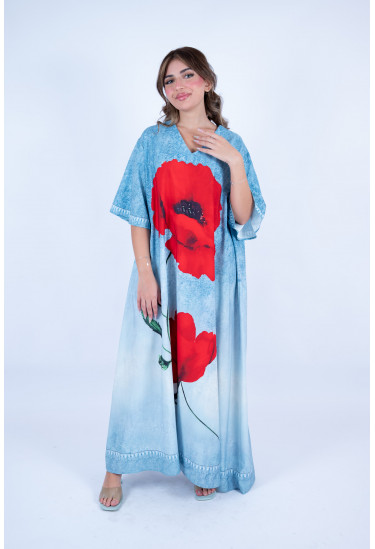 جلابية صيفية واسعة بنقشة زهور بارزة جلابية صيفية واسعة بنقشة زهور بارزة