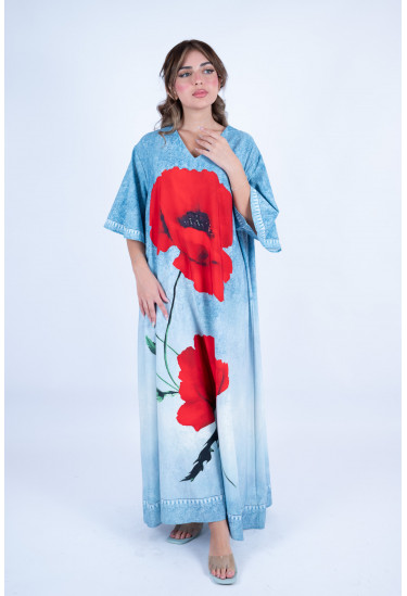 جلابية صيفية واسعة بنقشة زهور بارزة جلابية صيفية واسعة بنقشة زهور بارزة