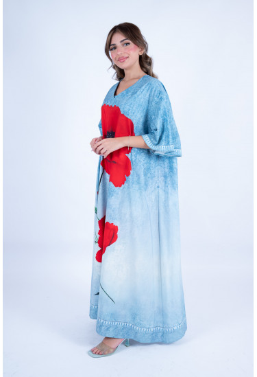 جلابية صيفية واسعة بنقشة زهور بارزة جلابية صيفية واسعة بنقشة زهور بارزة