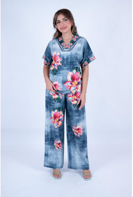 طقم نسائي كاجوال واسع بطبعة زهور استوائية