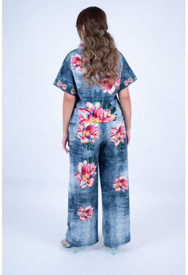 طقم نسائي كاجوال واسع بطبعة زهور استوائية