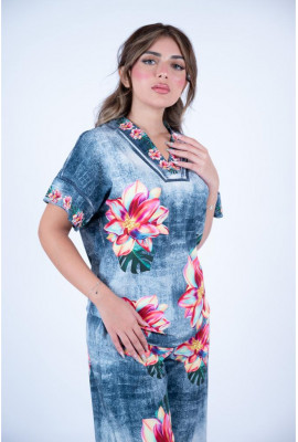 طقم نسائي كاجوال واسع بطبعة زهور استوائية