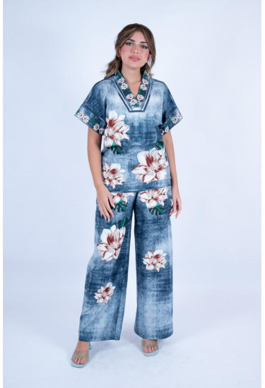 طقم نسائي كاجوال واسع بطبعة زهور استوائية