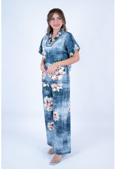 طقم نسائي كاجوال واسع بطبعة زهور استوائية
