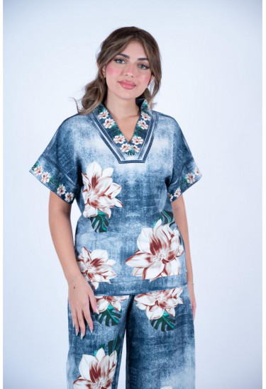 طقم نسائي كاجوال واسع بطبعة زهور استوائية